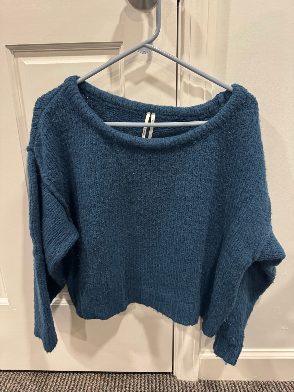 Anthropologie Teal Boxy Boatneck Knit Sweater